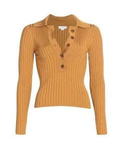 GOOD AMERICAN Plaited Rib Polo Shirt Black