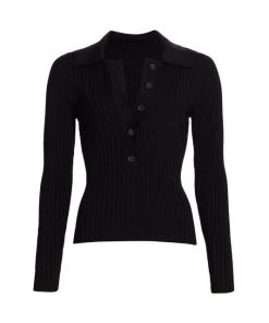 GOOD AMERICAN Plaited Rib Polo Shirt Black -GOOD AMERICAN Sales unnamed file 1234