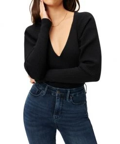 GOOD AMERICAN Plunging V-Neck Rib-Knit Bodysuit -GOOD AMERICAN Sales unnamed file 1241