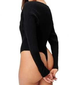 GOOD AMERICAN Plunging V-Neck Rib-Knit Bodysuit -GOOD AMERICAN Sales unnamed file 1243