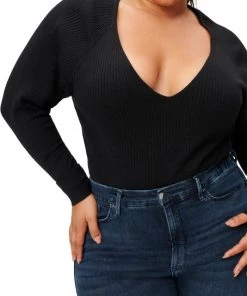 GOOD AMERICAN Plunging V-Neck Rib-Knit Bodysuit -GOOD AMERICAN Sales unnamed file 1244