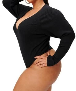 GOOD AMERICAN Plunging V-Neck Rib-Knit Bodysuit -GOOD AMERICAN Sales unnamed file 1245