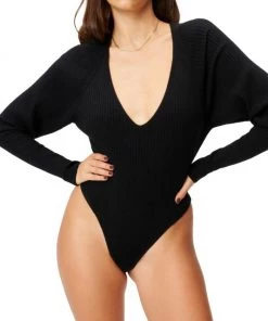 GOOD AMERICAN Plunging V-Neck Rib-Knit Bodysuit -GOOD AMERICAN Sales unnamed file 1247
