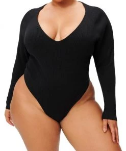GOOD AMERICAN Plunging V-Neck Rib-Knit Bodysuit -GOOD AMERICAN Sales unnamed file 1248
