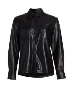 GOOD AMERICAN Faux Leather Utility Shirt Bone