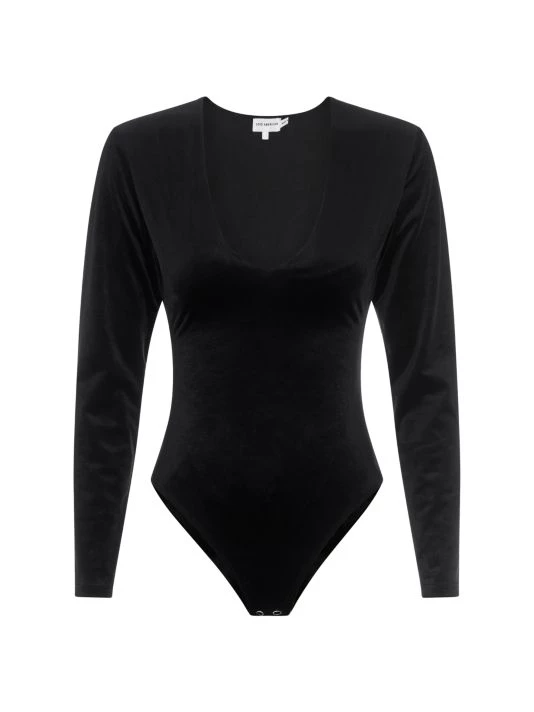GOOD AMERICAN Velvet Plunging V-Neck Bodysuit 1 GOOD AMERICAN Velvet Plunging V-Neck Bodysuit