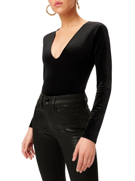 GOOD AMERICAN Velvet Plunging V-Neck Bodysuit 4 GOOD AMERICAN Velvet Plunging V-Neck Bodysuit - Image 4