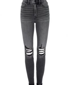 GOOD AMERICAN Good Waist High-Rise Distressed Stretch Skinny Jeans