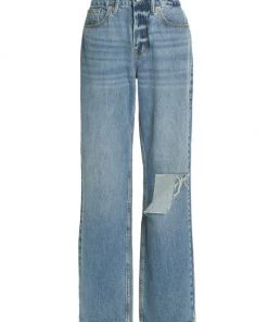 GOOD AMERICAN Good High-Rise Distressed Straight-Leg Jeans