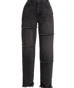 GOOD AMERICAN Good '90s High-Rise Frayed Seam Straight-Leg Jeans