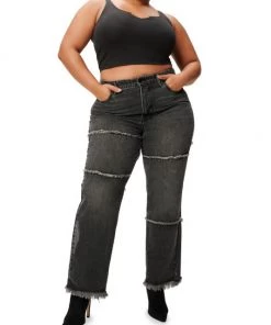 GOOD AMERICAN Good '90s High-Rise Frayed Seam Straight-Leg Jeans -GOOD AMERICAN Sales unnamed file 1530