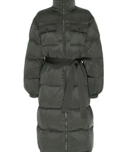 GOOD AMERICAN Long-Line Belted Puffer Coat
