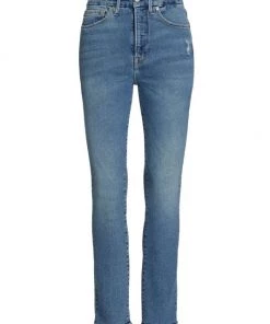 GOOD AMERICAN Good Classic High-Rise Distressed Stretch Stacked-Leg Jeans