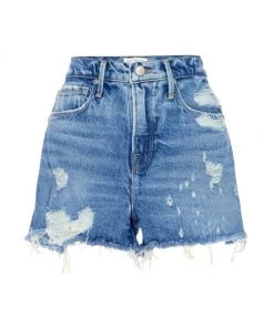 GOOD AMERICAN Good '90s High-Waisted Distressed Denim Shorts