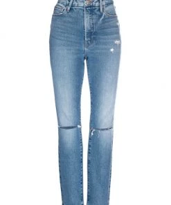 GOOD AMERICAN Good Classic High-Rise Distressed Stretch Slim Jeans