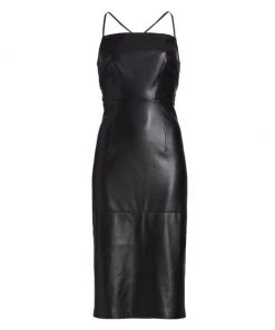 GOOD AMERICAN Vacay Faux Leather Dress Black