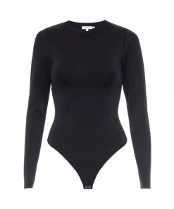 GOOD AMERICAN Scuba Long-Sleeve Bodysuit Black