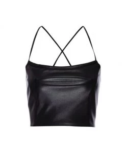 GOOD AMERICAN Vacay Strappy Faux Leather Top