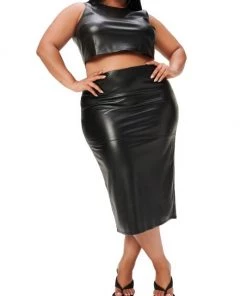 GOOD AMERICAN Better Than Leather Faux-Leather Midi-Skirt -GOOD AMERICAN Sales unnamed file 806