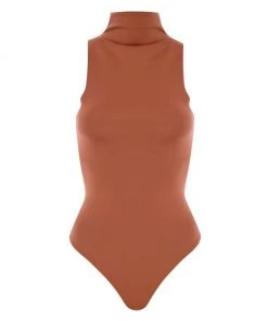 GOOD AMERICAN Scuba Mockneck Bodysuit Rust -GOOD AMERICAN Sales unnamed file 861