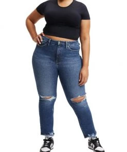 GOOD AMERICAN Good Straight Mid-Rise Distressed Stretch Straight-Leg Jeans -GOOD AMERICAN Sales unnamed file 963