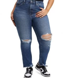GOOD AMERICAN Good Straight Mid-Rise Distressed Stretch Straight-Leg Jeans -GOOD AMERICAN Sales unnamed file 967
