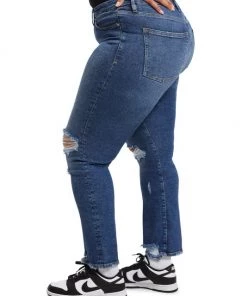 GOOD AMERICAN Good Straight Mid-Rise Distressed Stretch Straight-Leg Jeans -GOOD AMERICAN Sales unnamed file 968