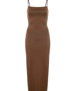 GOOD AMERICAN Spaghetti Scuba Midi-Dress Light Mocha -GOOD AMERICAN Sales unnamed file 994